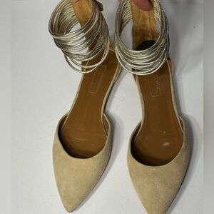Elegant Beige Ankle Strap Flats ACUAZZURA 7.5 size pre owned good conditions